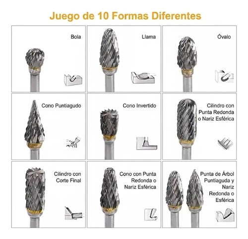Set x 10 Mechas Fresas Rotativas Carburo de Tungsteno XtraLink · 15958 · foto 06
