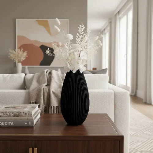 Florero Xl Decorativo Nórdico Moderno Minimalista 25cm Color Negro Rayas