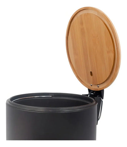 Cesto Tacho Basura Pedal 5 L Acero Bambú Negro Reacond.