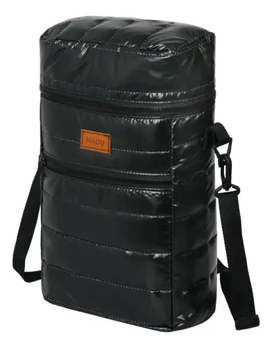 Bolso Matero 2 En 1 Porta Termo Negro Brillante