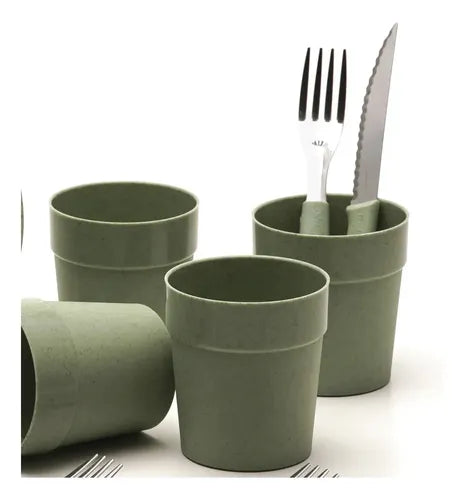 Set Camping 16 Piezas Plato Vaso Cubiertos Carol Bazar Areia Color Verde Musgo