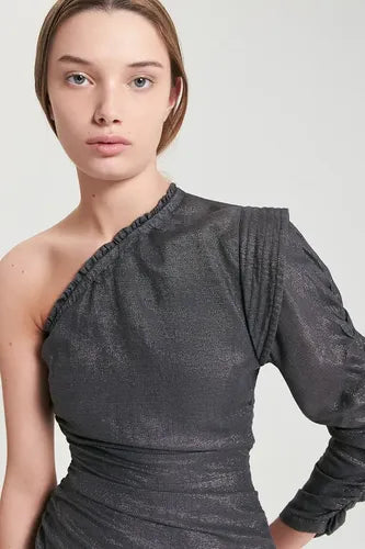 Vestido Corto Brave Plomo Mujer Maria Cher Lino Plomo Lisa 1