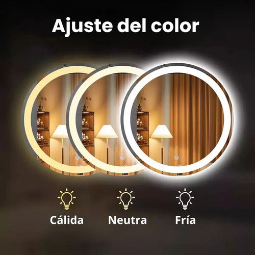 Espejo Con Luz Led Redondo 60cm Decorativo Pared Baño Sala
