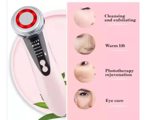 Masajeador Facial Ultrasónico Fototerapia Rejuvenecedor Usb Color Blanco/rosa