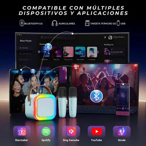 Parlante Karaoke Mti Rgb K12 Portátil 10w Inalámbrico Celeste