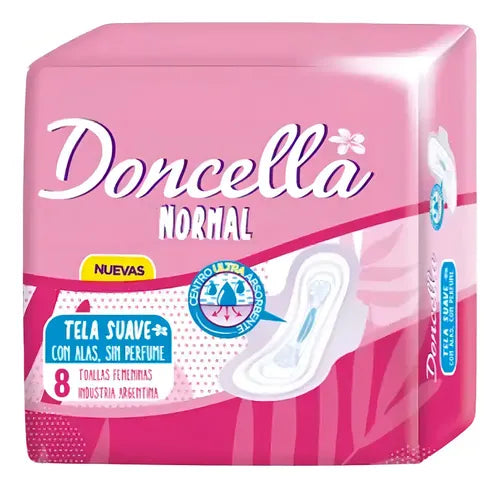 Doncella Toallas Femeninas Normal Con Alas 8 Unidades