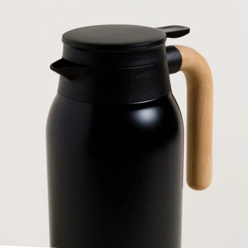 Jarra Termica De Acero Negra Con Asa De Madera 1500 Ml Negro