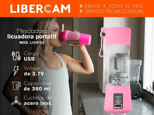 Mini Licuadora Portatil Autolimpiante Recargable Usb 4 Hojas Rosa · 19276 · foto 02