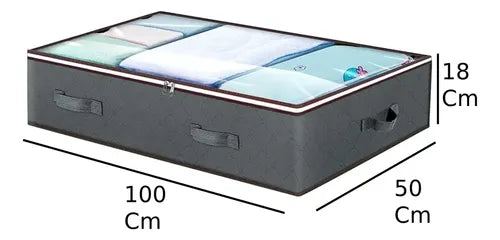 Organizador Tela Bajo Cama Guardado Ropa Acolchados Visor Color Gris Oscuro