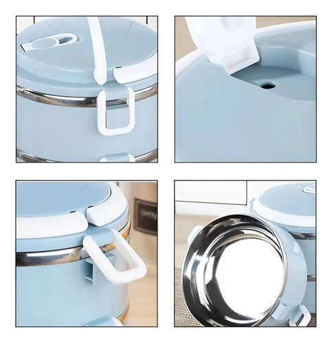 Lunchera Acero Inoxidable Doble 1,4l Celeste 2 Pisos