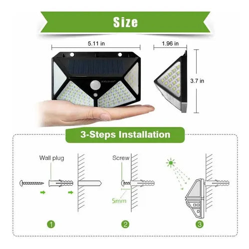 Reflector Panel Solar 100 Led Apique Sens Movimiento Set X 4 Negro Blanco Frío