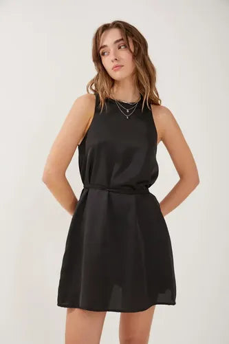Vestido Corto Para Mujer Seda Sin Mangas Fedra Rimmel Negro