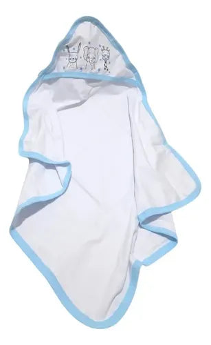 Manta Recibidora con Capucha de Algodón para Bebé 70x65 cm Celeste Animalitos · 18306 · foto 02