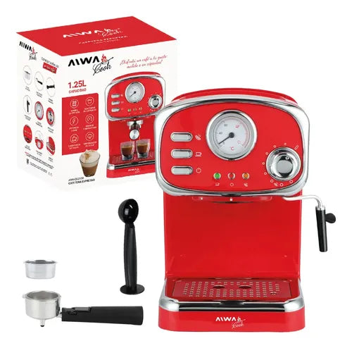 Cafetera Espresso Estilo Vintage Aiwa 1,25 L Con Vaporizador Color Rojo
