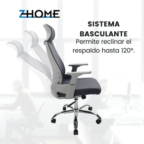 Silla Oficina Alta Escritorio Ejecutiva Gris Zhome Cabezal Material Del Tapizado Mesh