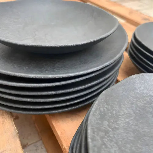 Plato Hondo Cerámica Gres 21,2cm Gris Oscuro Simil Piedra X6