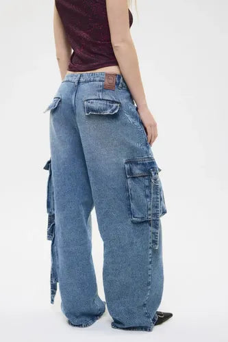 Jean Cargo Con Bolsillos Anchos Mujer Cher Mix Tiro Bajo