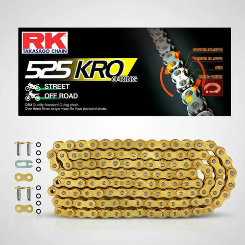 Cadena De Transmision Moto Rk 525 X 124 Con Oring Gold