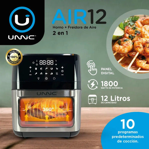 Freidora De Aire Sin Aceite Horno 12 L Digital Spiedo Unnic Color Negro
