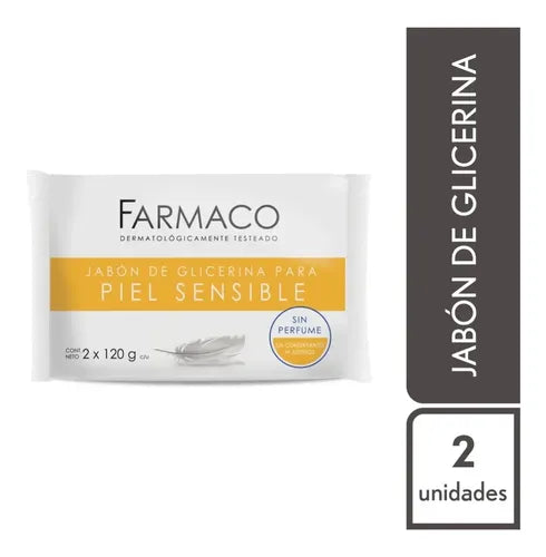 Jabón Glicerina Farmaco Piel Sensible Sin Perfume Vegano 2x120g