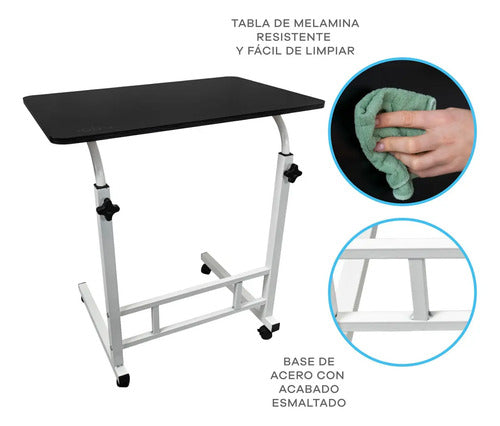 Mesa Con Ruedas Multifuncion Regulable Ideal Notebook Comer Negra Veteada