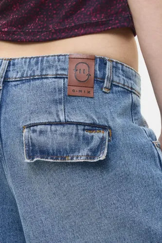Jean Cargo Con Bolsillos Anchos Mujer Cher Mix Tiro Bajo
