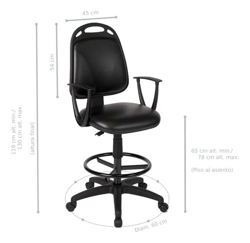 Silla Cajera Alta Con Apoyabrazos Y Ruedas Negro