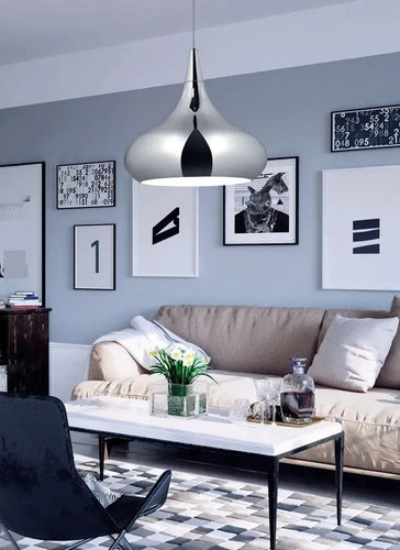 Lampara Colgante Cromo Moderna 43cm Berna  E27 Apto Led Gris Plateado
