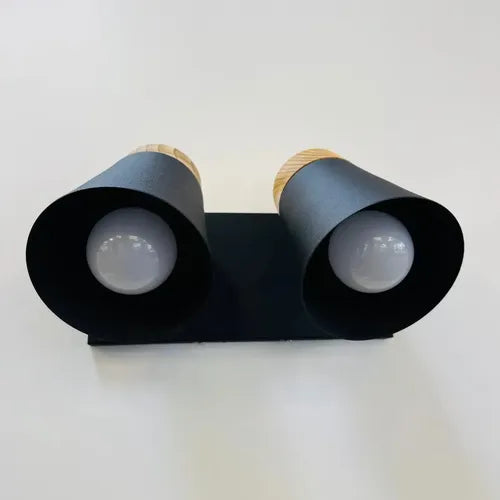 Aplique Doble 2 Luces Baño Pasillo Madera Led E27 Negro