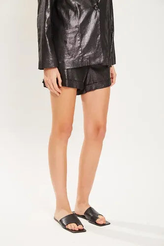 Short Sastrero Tiro Medio Lino Ruedo Koxis Mujer Negro S