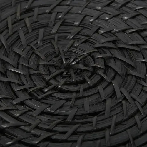Bandeja Redonda De Bamboo Y Rattan Negro Con Asas Trendy Corner Negro L