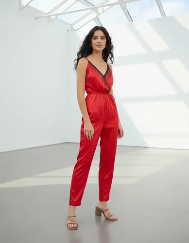 Enteritos Largo Mono Mujer Con Tirantes Fiesta Rimmel Rojo S