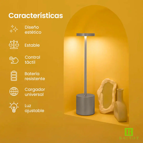 Lampara Velador Led Recargable Usb Tactil Mesa Estructura Plateado Pantalla · 18946 · foto 09