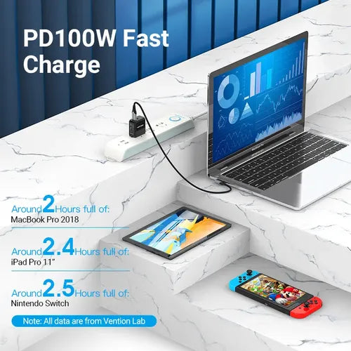 Cable Usb C Vention - Usb Tipo C A Codo 90 En L - Carga Rapida 5a - 1.50 Metros - Aluminio Y Trenzado - Cargador Y... Negro