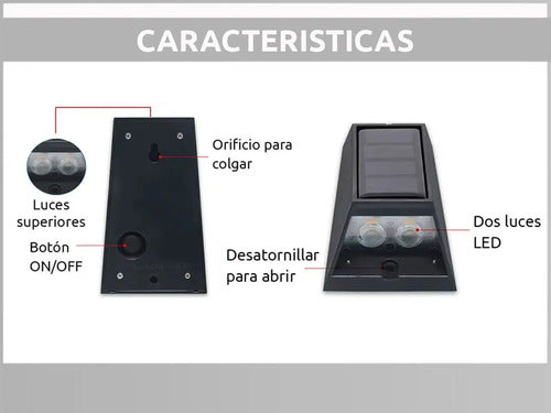 Aplique Exterior Bidireccional Panel Solar Luz Rgb Calida X2