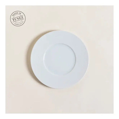 Plato Postre Porcelana Blanca Douz Lineas 23cm Color Blanco