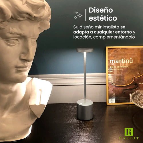 Lampara Velador Led Recargable Usb Tactil Mesa Estructura Plateado Pantalla · 18946 · foto 05