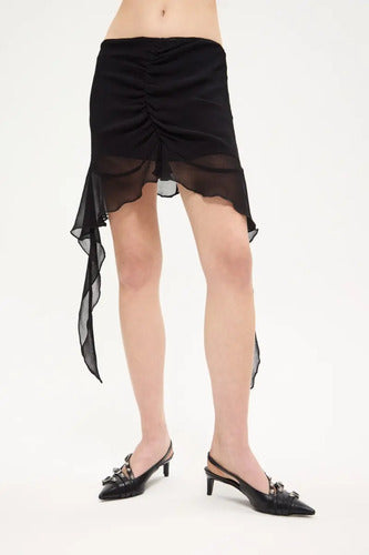 Pollera Falda Mini Gasa Volados Laterales Cher Mix Mujer