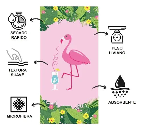 Toallon Microfibra Playero Flamenco Rosa