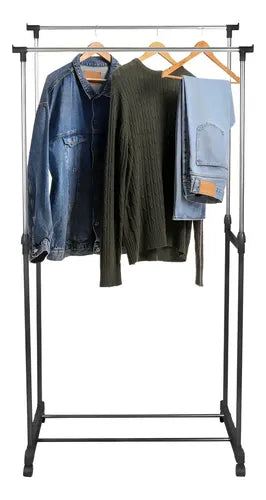 Perchero Shoppy Doble Barral Para Perchas Movil Con Estante Negro