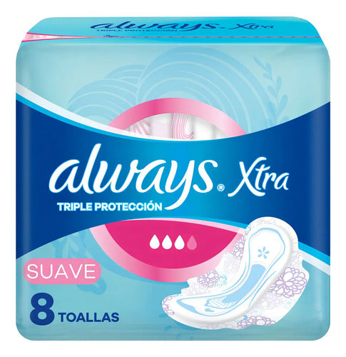 Always Xtra Triple Protección Suave Toallitas, 8 Unidades