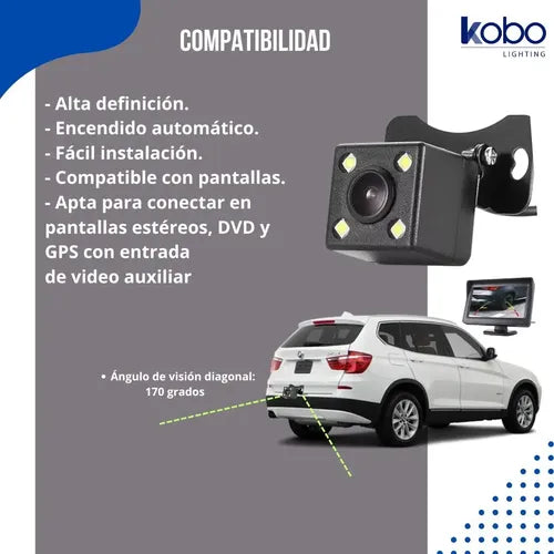 Camara Retroceso Auto Universal 12v Color Negro Kube