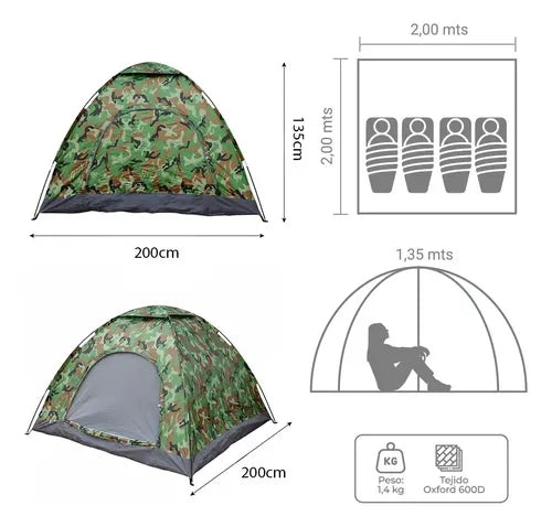 Carpa Dakota para 4 Personas Automática 200x200cm Verde Militar · 16854 · foto 05