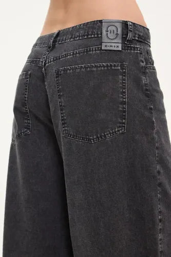 Jean Wide Leg Bota Manga Ancha Loose Mix Mujer Algodón Negro