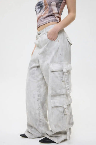 Jean Cargo Con Bolsillos Anchos Mujer Cher Mix Tiro Bajo