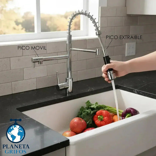 Griferia Monocomando Cocina Gourmet 2 Vias Extraible Cromada Plateado Brillante