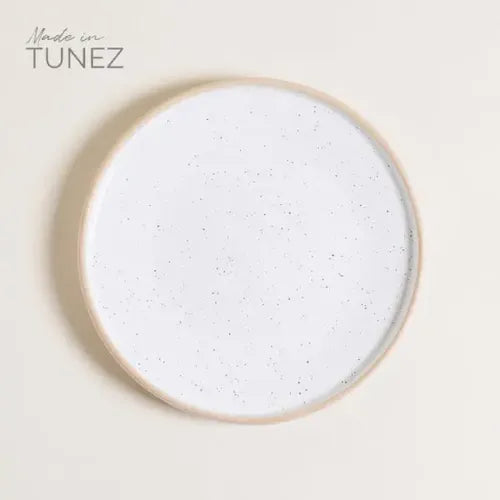 Plato Playo Tozeur Blaco Con Borde Natural De 26cm Ceramica Color Blanco