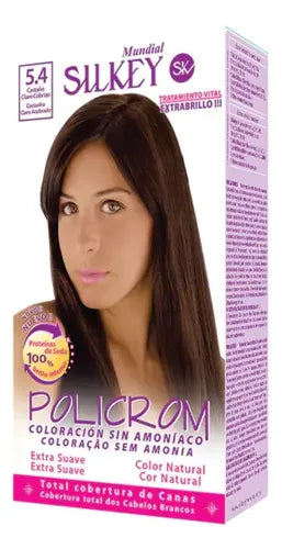 Policrom Tono Sobre Tono Coloración Sin Amoníaco. Silkey Tono 5.4 Castaño Claro Cobrizo