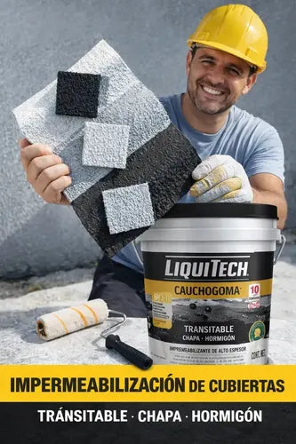 Impermeabilizante Liquitech Cauchogoma Blanco Nevado De 20 Kg Con Rodillo Para Techos Y Terrazas Mate