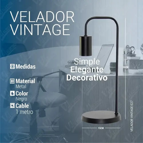 Lampara Mesa De Luz Velador Vintage Led Escritorio